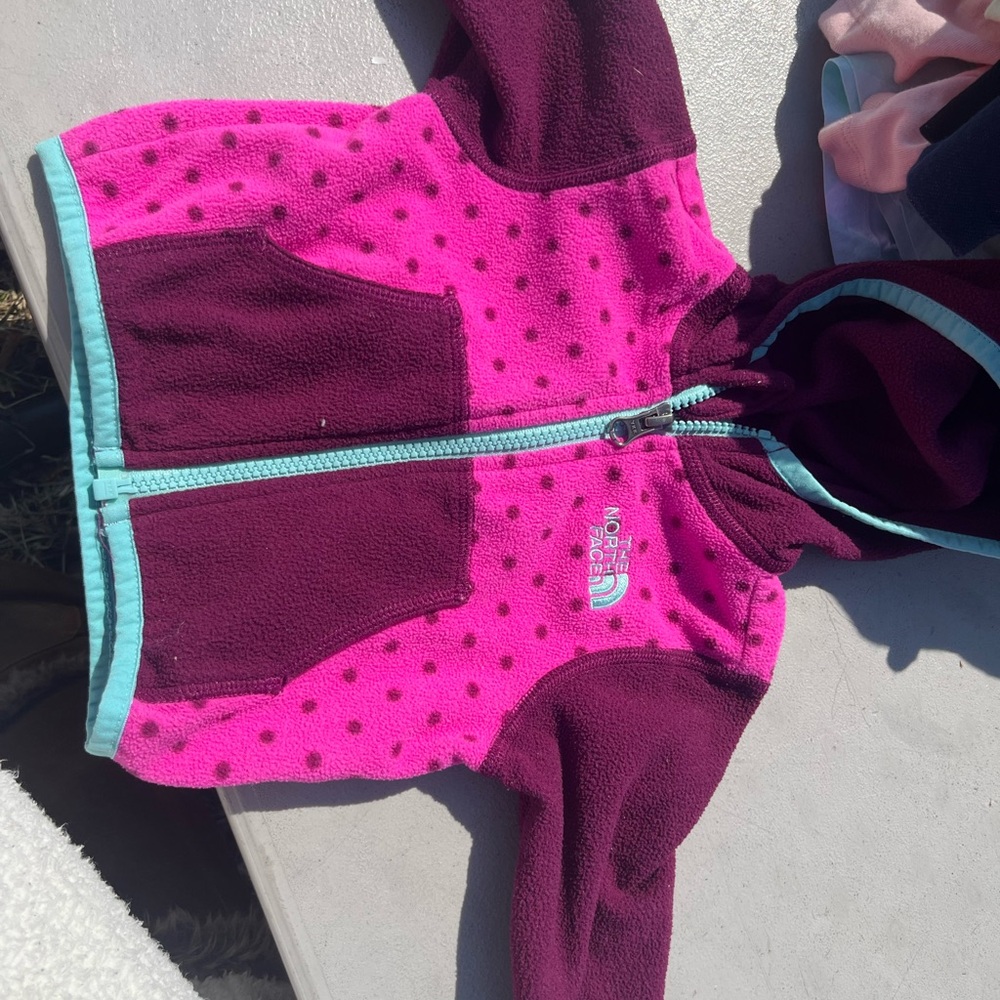 The North Face Kids' Pink & Plum Fleece Jacket with Aqua Trim